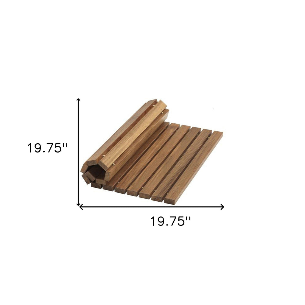 LuxxHomes  Designer Roll Up Genuine Teak 2' x 3' Mat