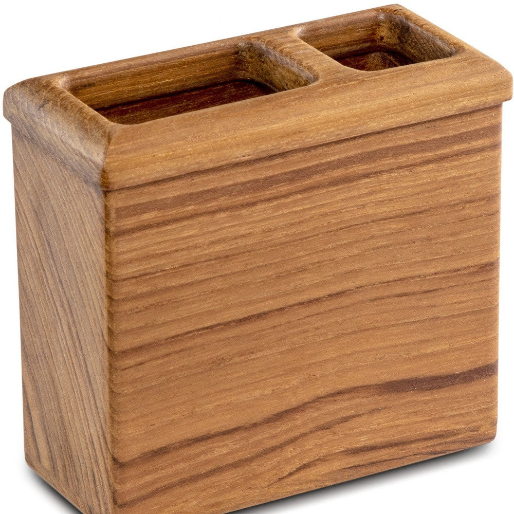 Traditional Solid Teak Rectangular Toothbrush Holder