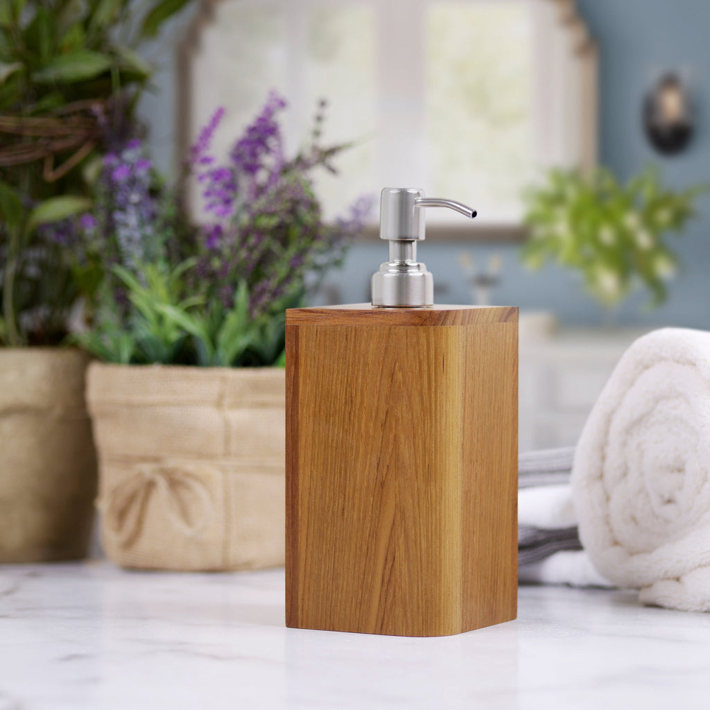 LuxxHomes  Designer Genuine Teak Soap Dispenser