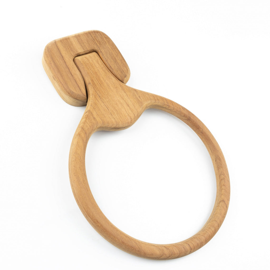 LuxxHomes  Natural Solid Teak Wood Wall Mount Towel Ring