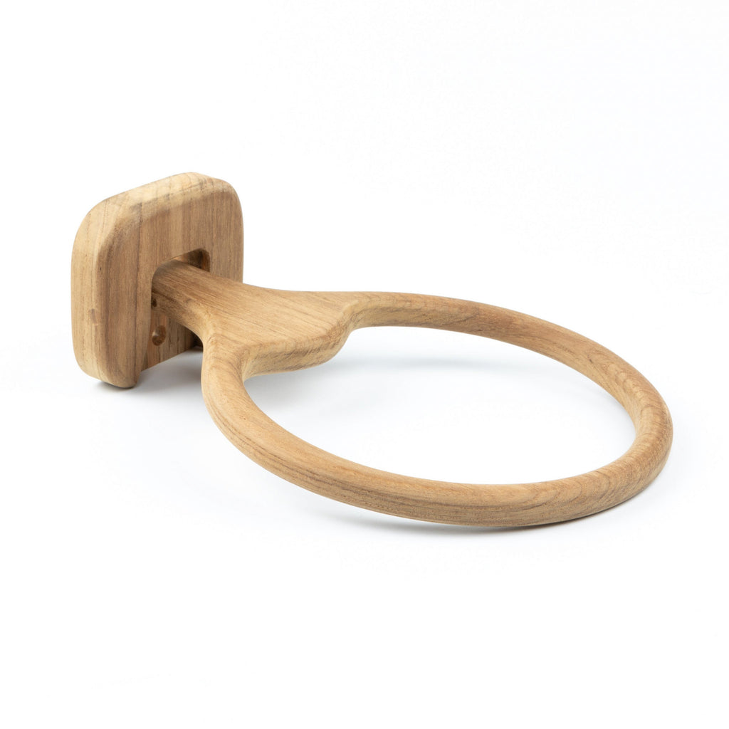 LuxxHomes  Natural Solid Teak Wood Wall Mount Towel Ring