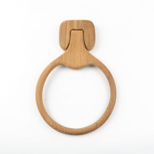 LuxxHomes  Natural Solid Teak Wood Wall Mount Towel Ring