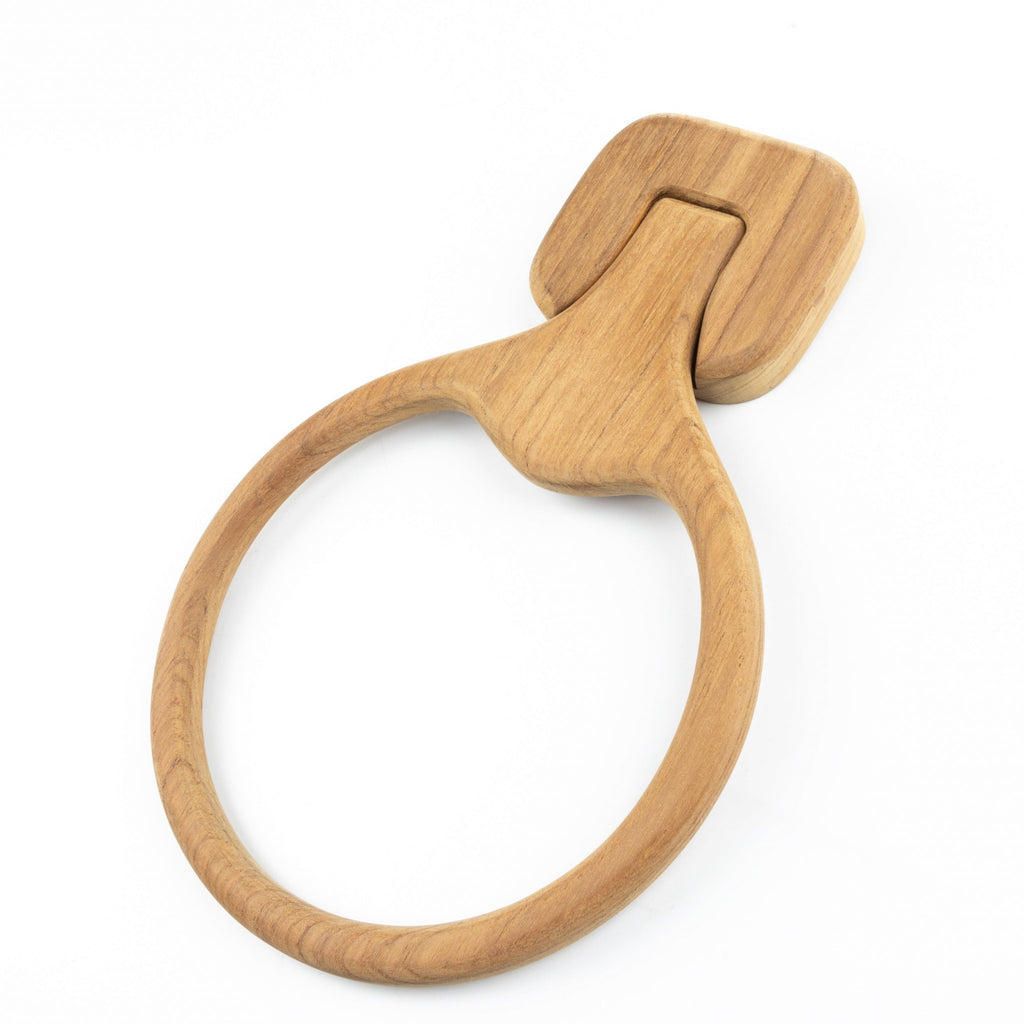 LuxxHomes  Natural Solid Teak Wood Wall Mount Towel Ring