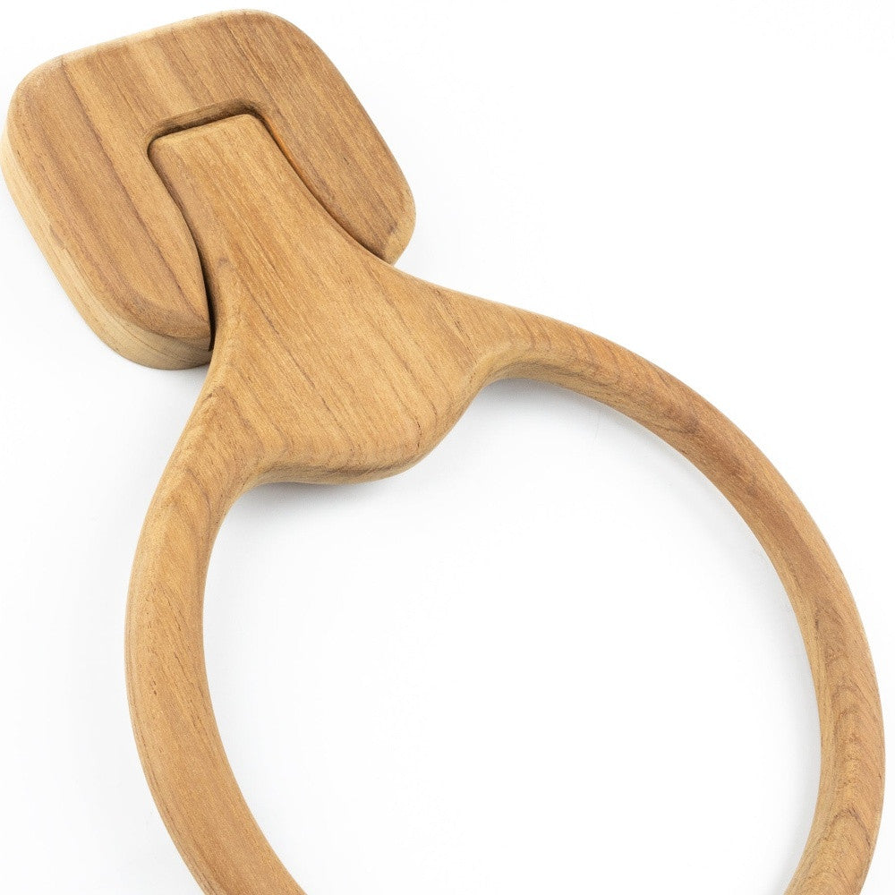 LuxxHomes  Natural Solid Teak Wood Wall Mount Towel Ring