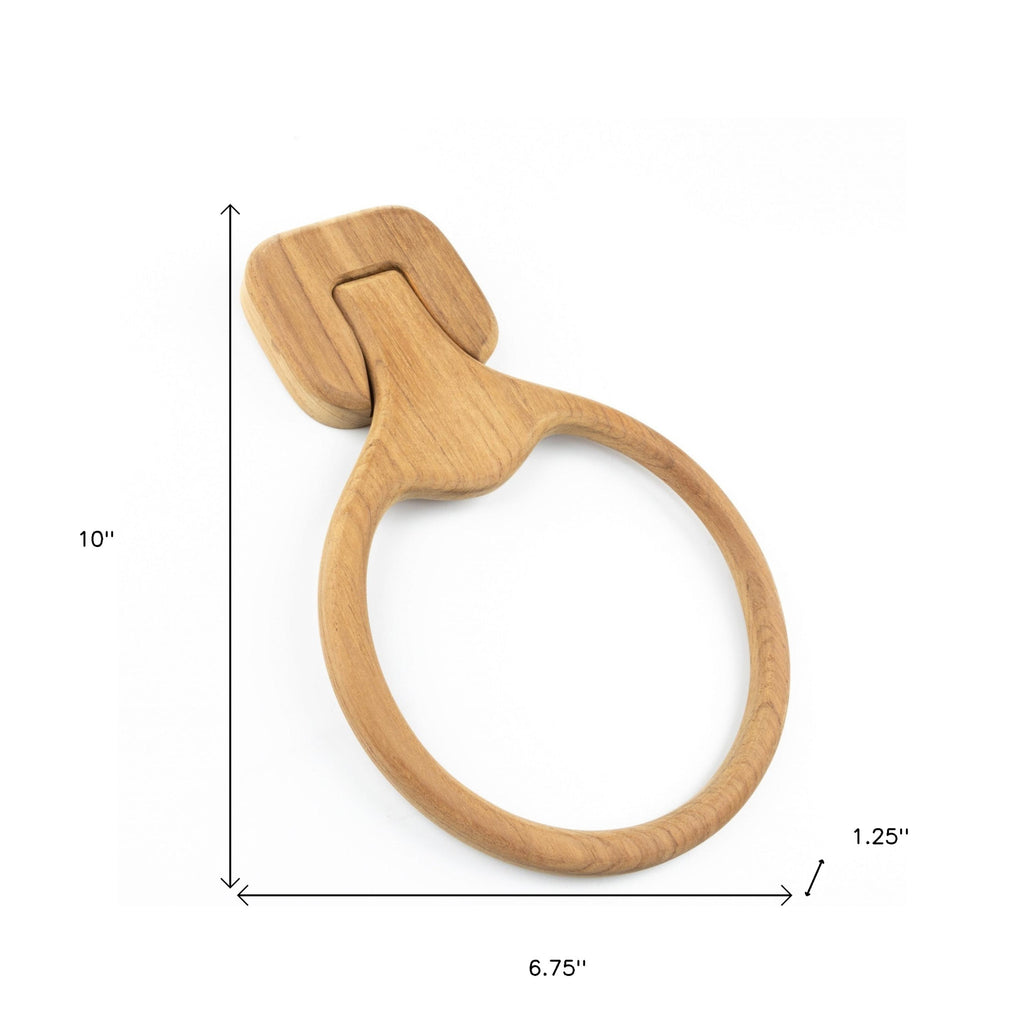 LuxxHomes  Natural Solid Teak Wood Wall Mount Towel Ring