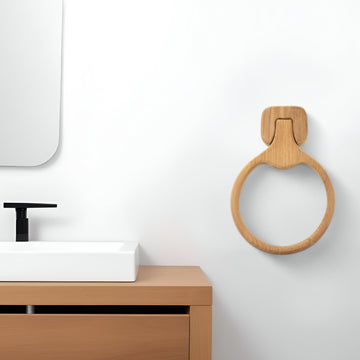 LuxxHomes  Natural Solid Teak Wood Wall Mount Towel Ring