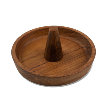 LuxxHomes  Traditional Solid Teak Ring Cone Jewelry Dish