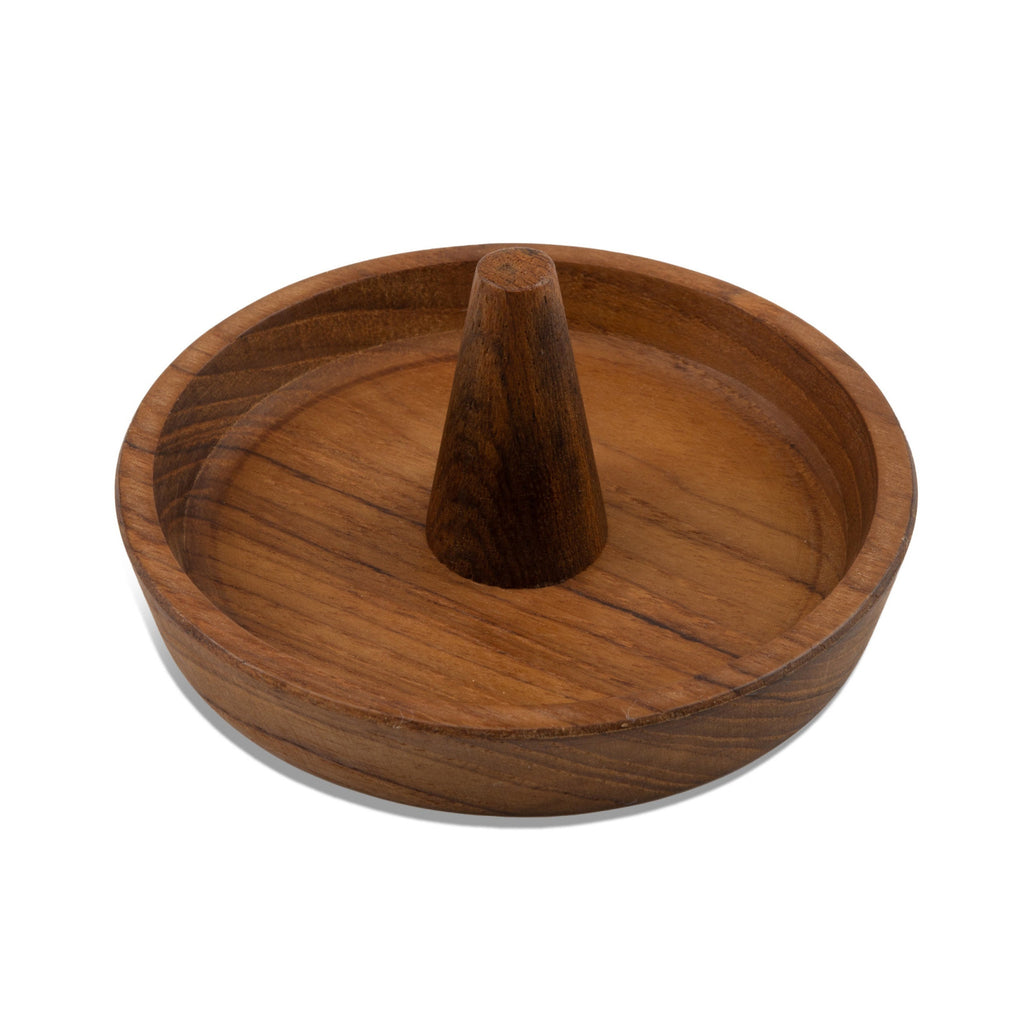 LuxxHomes  Traditional Solid Teak Ring Cone Jewelry Dish