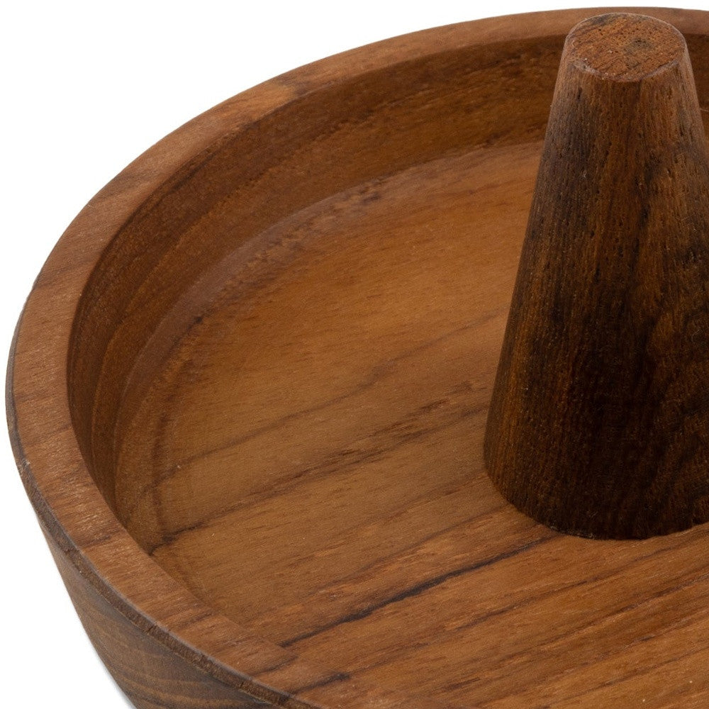 LuxxHomes  Traditional Solid Teak Ring Cone Jewelry Dish