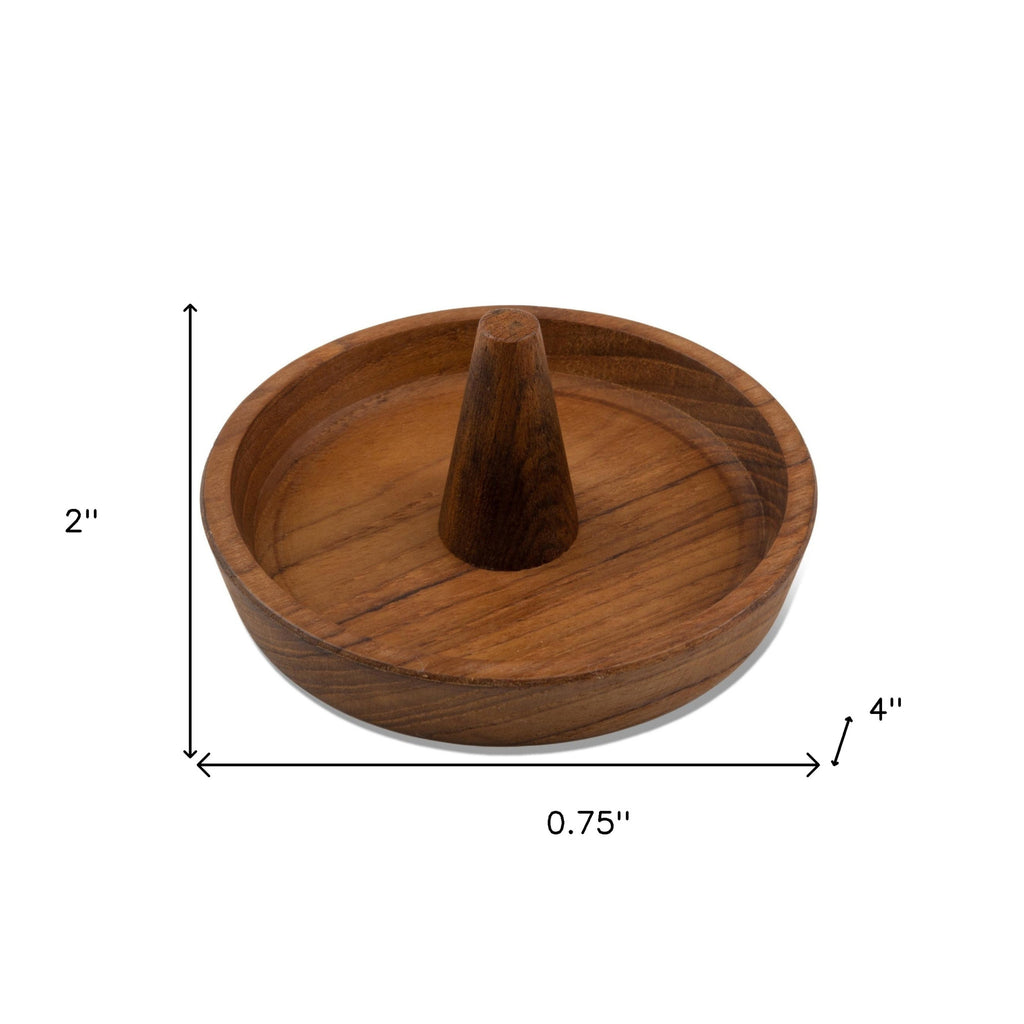 LuxxHomes  Traditional Solid Teak Ring Cone Jewelry Dish