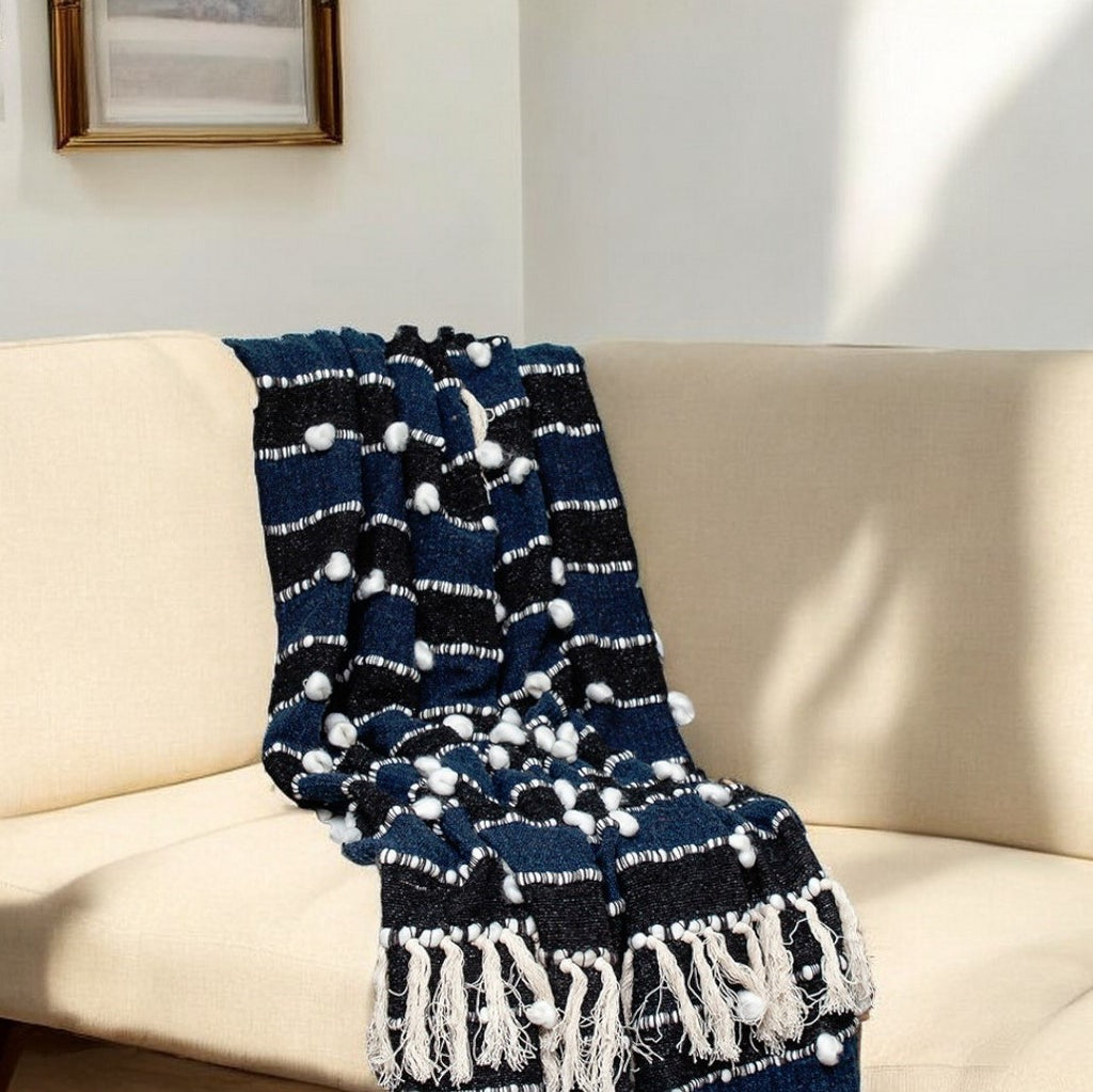 52" X 67" Blue Quilted Wool Abstract Throw Blanket