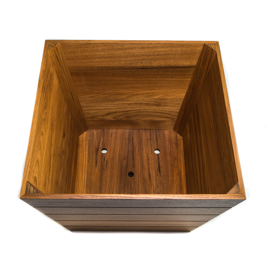 LuxxHomes  19" Brown Wood Indoor Outdoor Square Planter Box