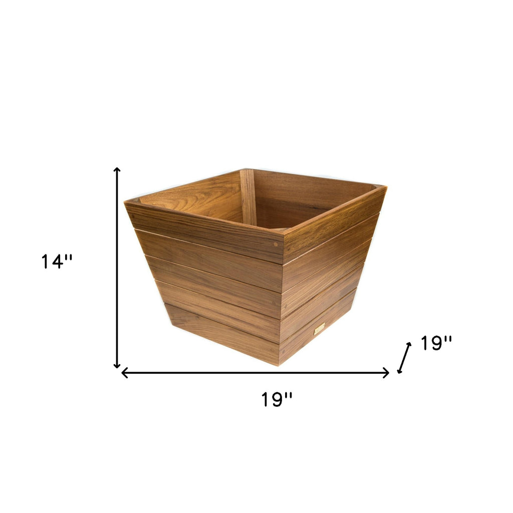 LuxxHomes  19" Brown Wood Indoor Outdoor Square Planter Box