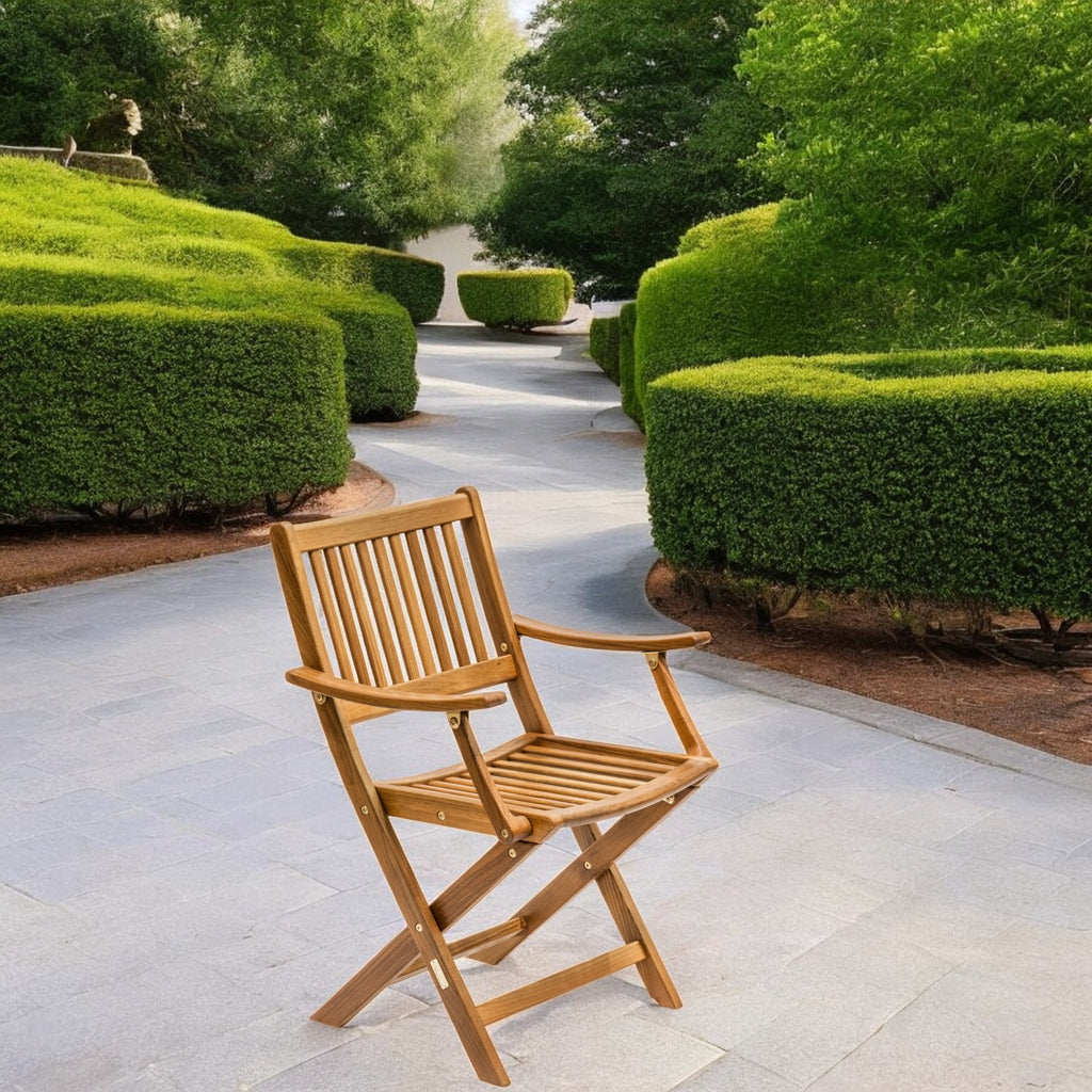 24" Brown Solid Wood Indoor Outdoor Deck Chair