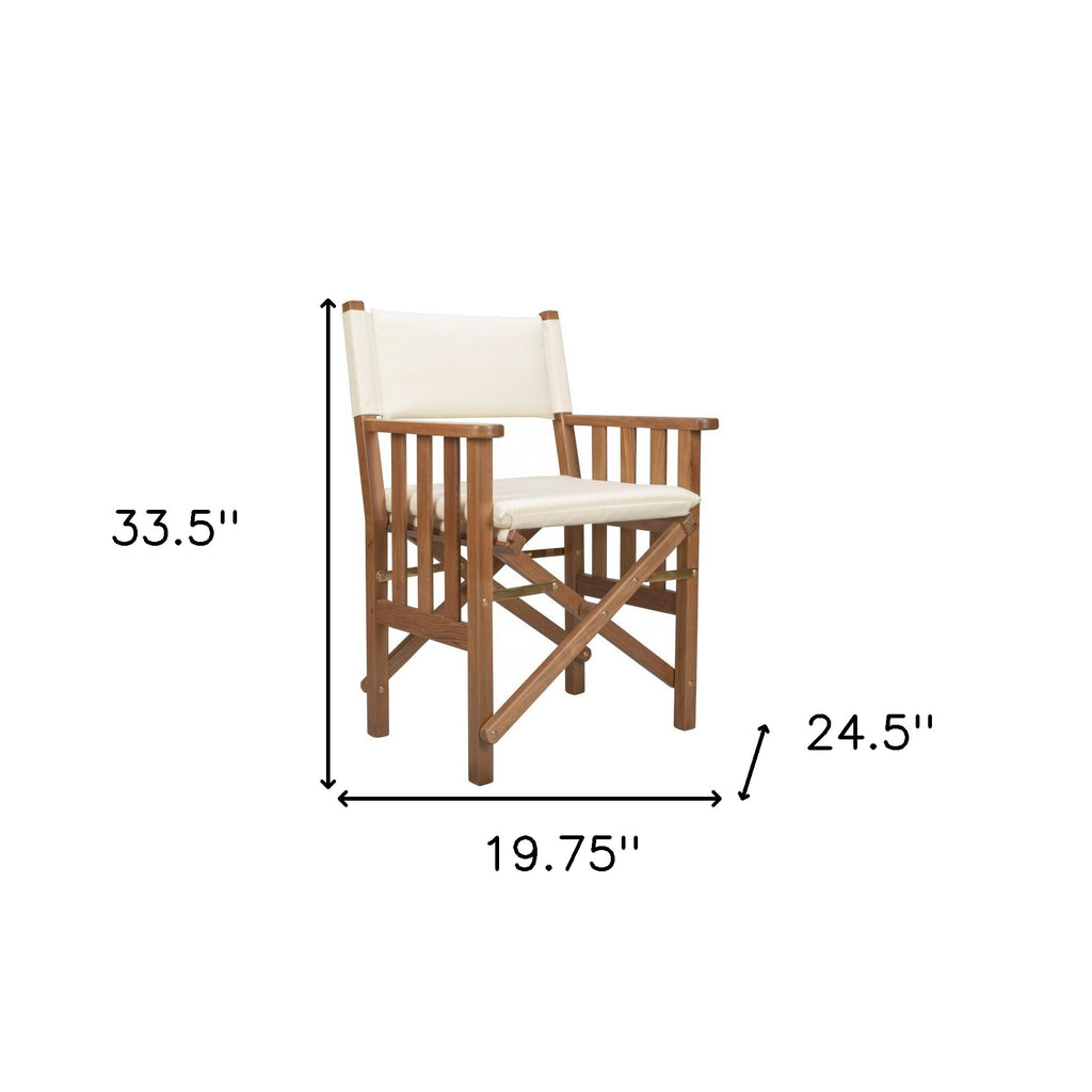 20" Ivory and Natural Wood Solid Wood Indoor Outdoor Director Chair with Ivory Cushion