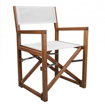 LuxxHomes  23" White and Natural Wood Solid Wood Indoor Outdoor Director Chair