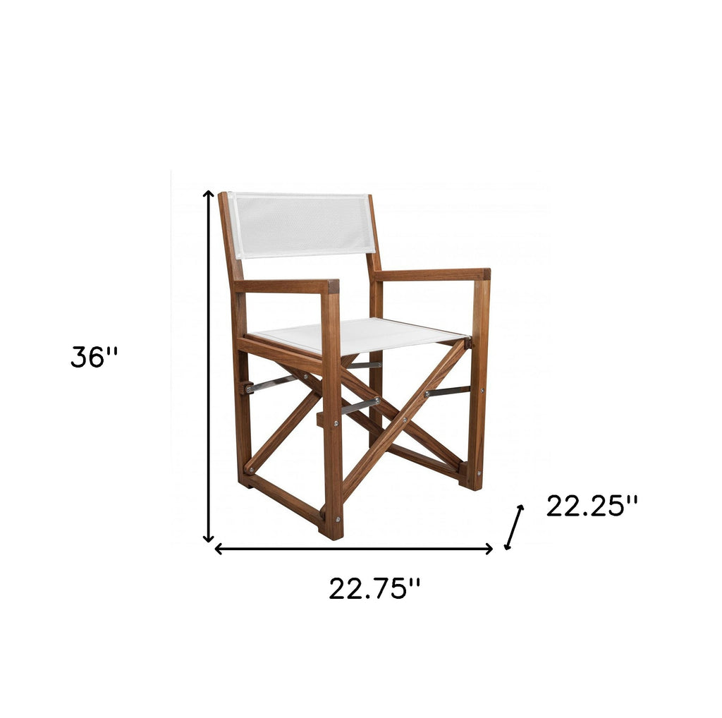 LuxxHomes  23" White and Natural Wood Solid Wood Indoor Outdoor Director Chair