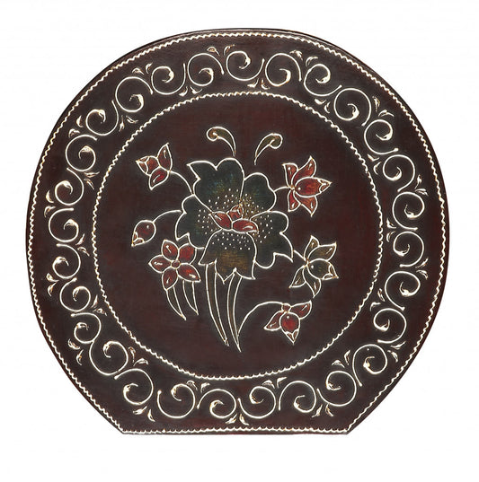 15" Warm Brown Hand Painted Floral 3D Elephant End Table