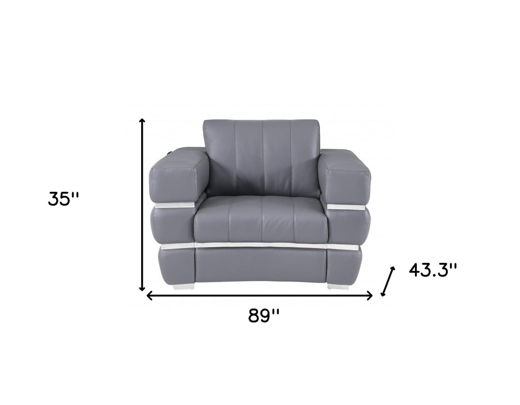 LuxxHomes  Three Piece Indoor Dark Gray Italian Leather Six Person Seating Set