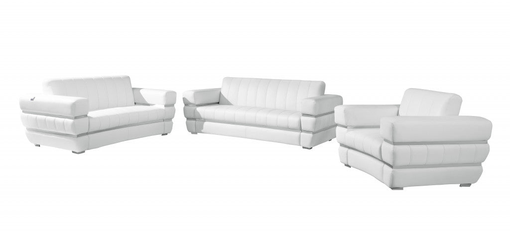 LuxxHomes  Three Piece Indoor White Italian Leather Six Person Seating Set