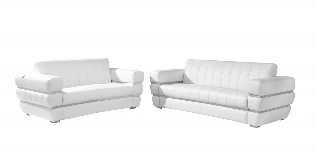 LuxxHomes  Two Piece Indoor White Italian Leather Five Person Seating Set