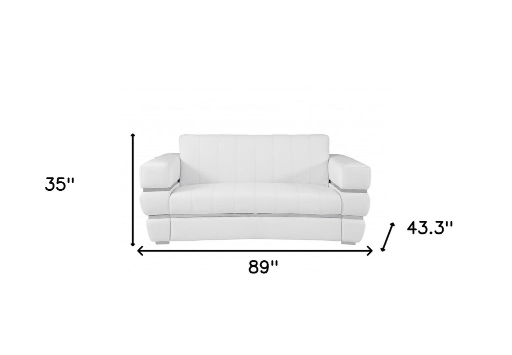 LuxxHomes  Two Piece Indoor White Italian Leather Five Person Seating Set