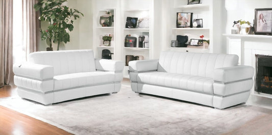 LuxxHomes  Two Piece Indoor White Italian Leather Five Person Seating Set