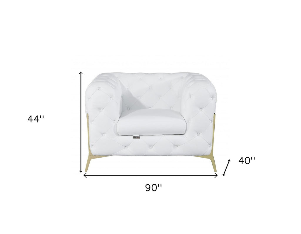 LuxxHomes  Three Piece Indoor White Italian Leather Six Person Seating Set