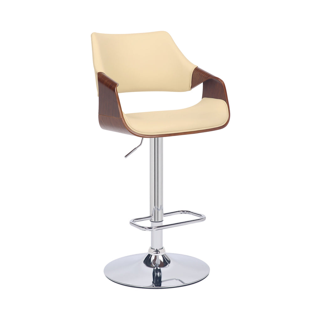 25" Cream And Silver Iron Swivel Adjustable Height Bar Chair