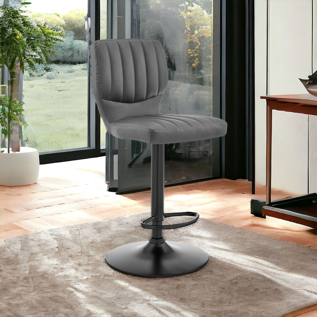 25" Gray And Black Iron Swivel Adjustable Height Bar Chair