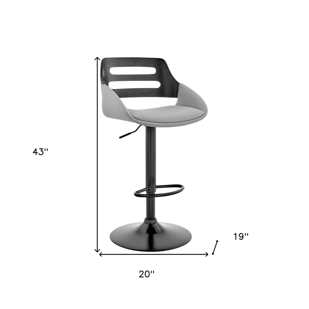 25" Gray And Black Iron Swivel Low Back Adjustable Height Bar Chair