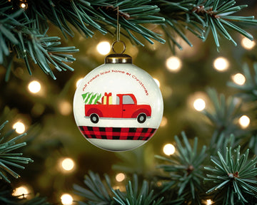 LuxxHomes  Red Pickup Truck with Presents Hand Painted Mouth Blown Glass Ornament