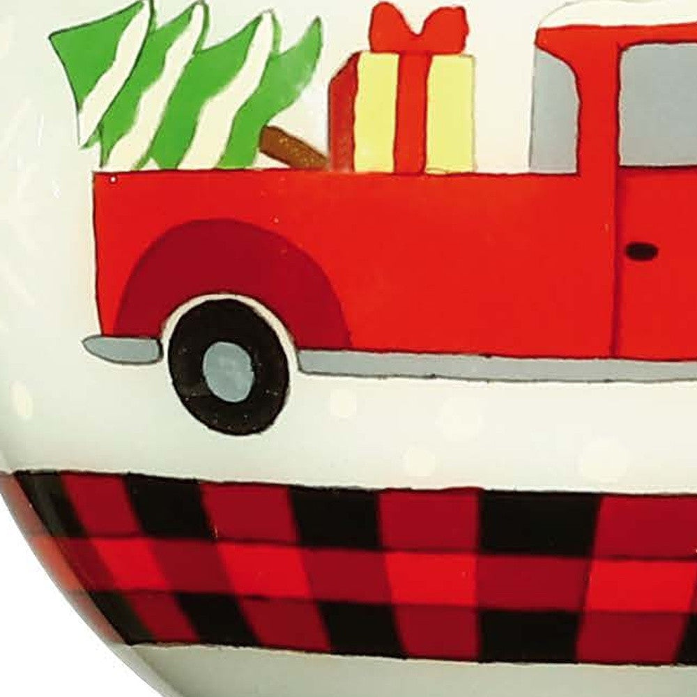 LuxxHomes  Red Pickup Truck with Presents Hand Painted Mouth Blown Glass Ornament