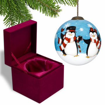 Anywhere with You is Always Better Penguin Hand Painted Mouth Blown Glass Ornament