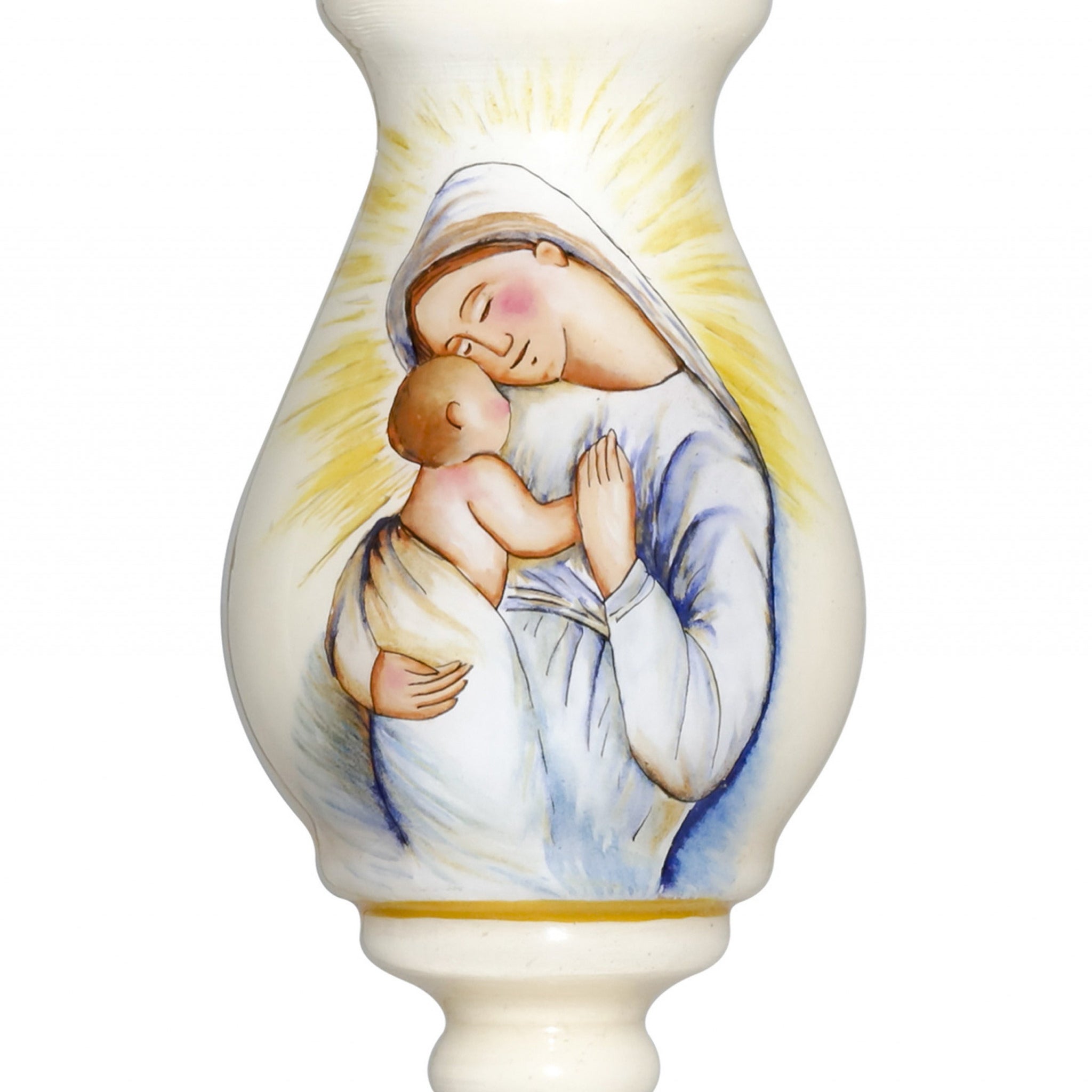 LuxxHomes  Mother Mary with Baby Hand Painted Mouth Blown Glass Ornament