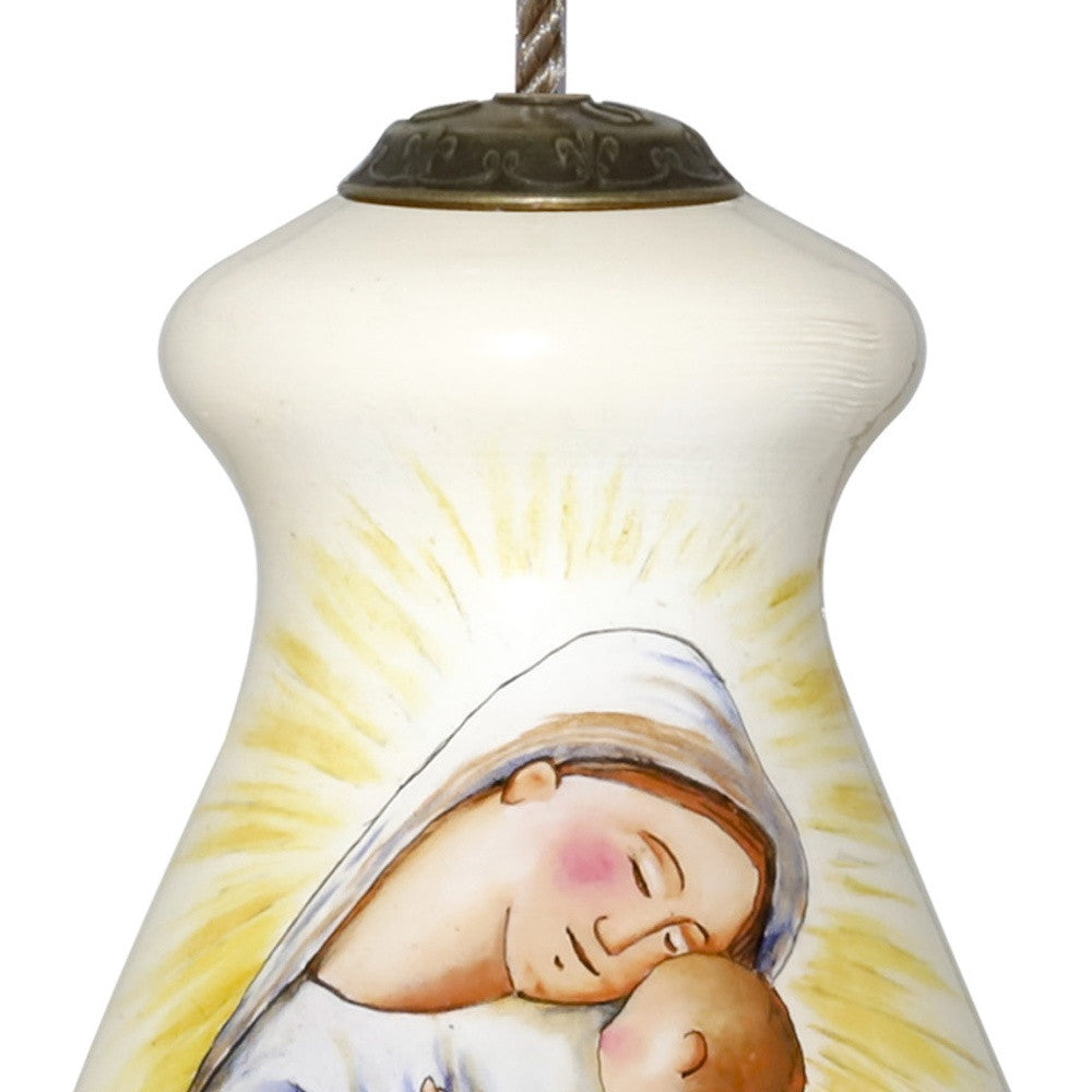 LuxxHomes  Mother Mary with Baby Hand Painted Mouth Blown Glass Ornament