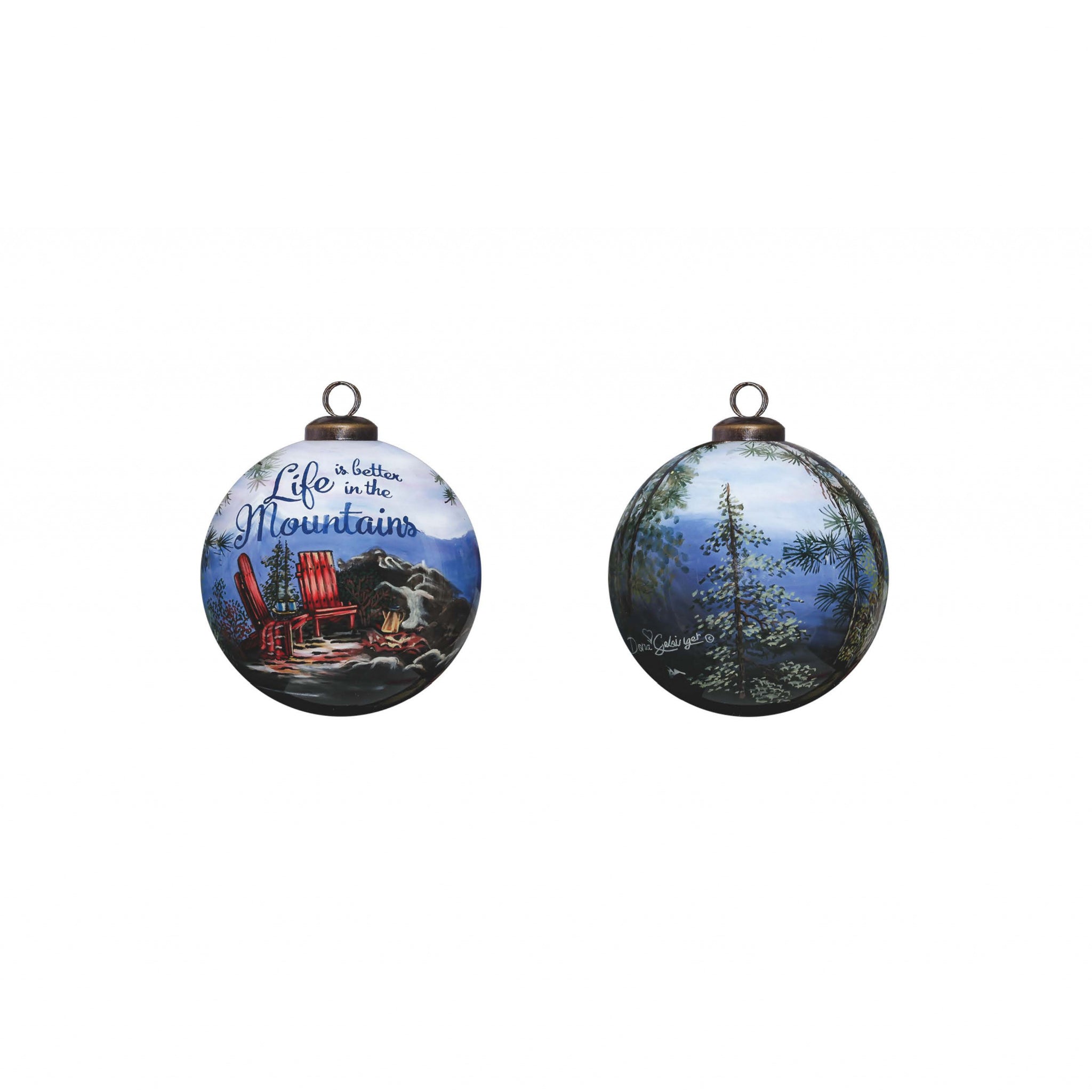 Scenic Life is Better in the Mountains Hand Painted Mouth Blown Glass Ornament