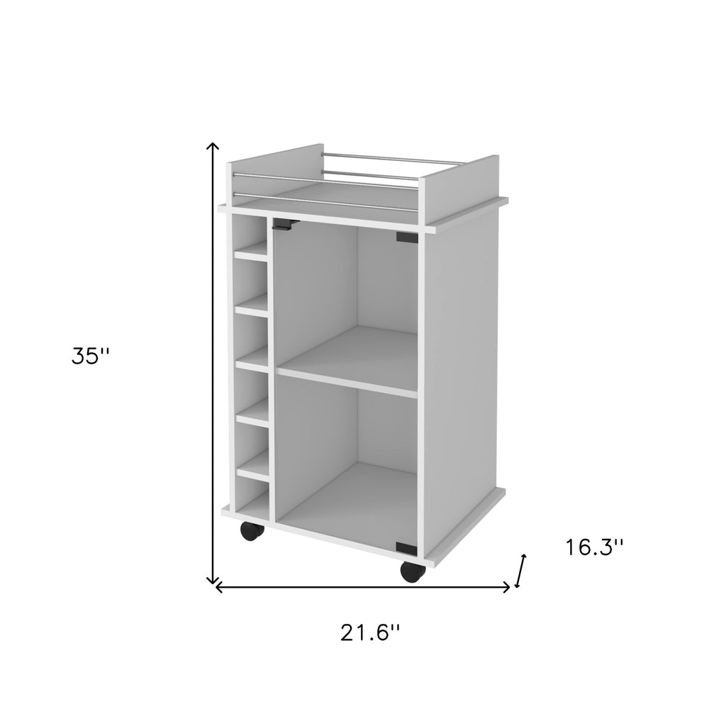 White Rolling Bar Cart With Wine Storage