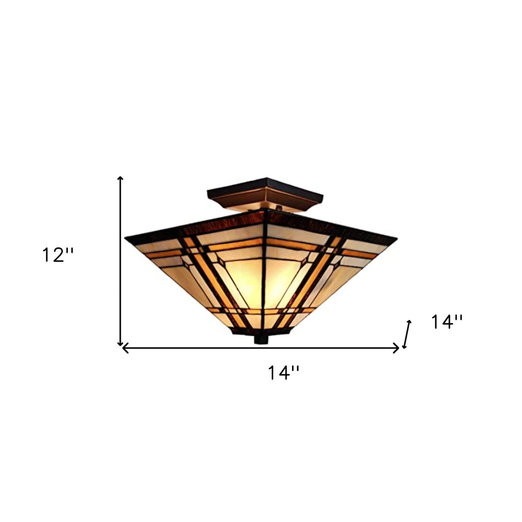 Brown and Amber Tiffany Style Mission Semi Flush Dimmable Ceiling Light