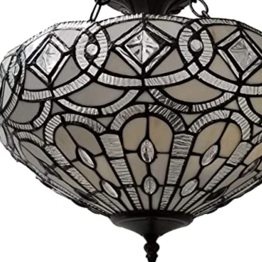 Black and Gray Tiffany Style Two Light Glass Dimmable Semi Flush Ceiling Light