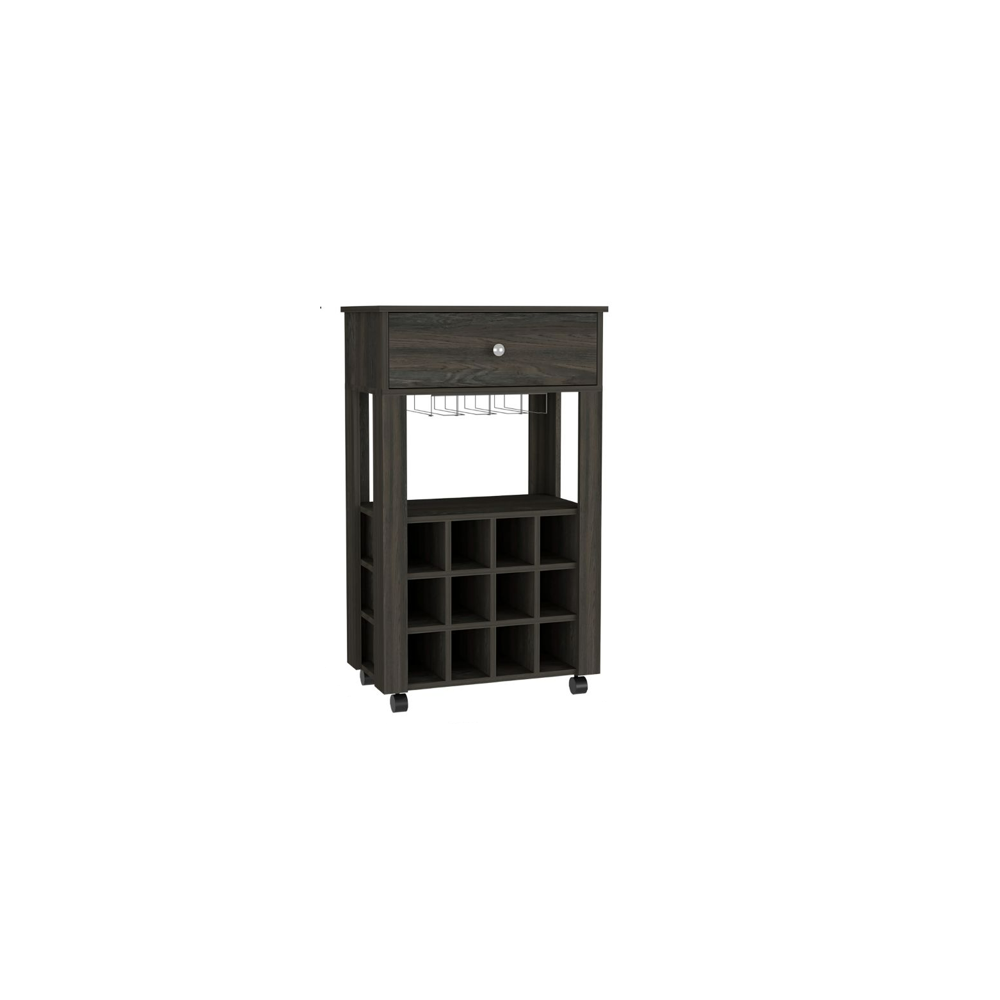 Espresso Rolling Bar Cart With Wine Storage