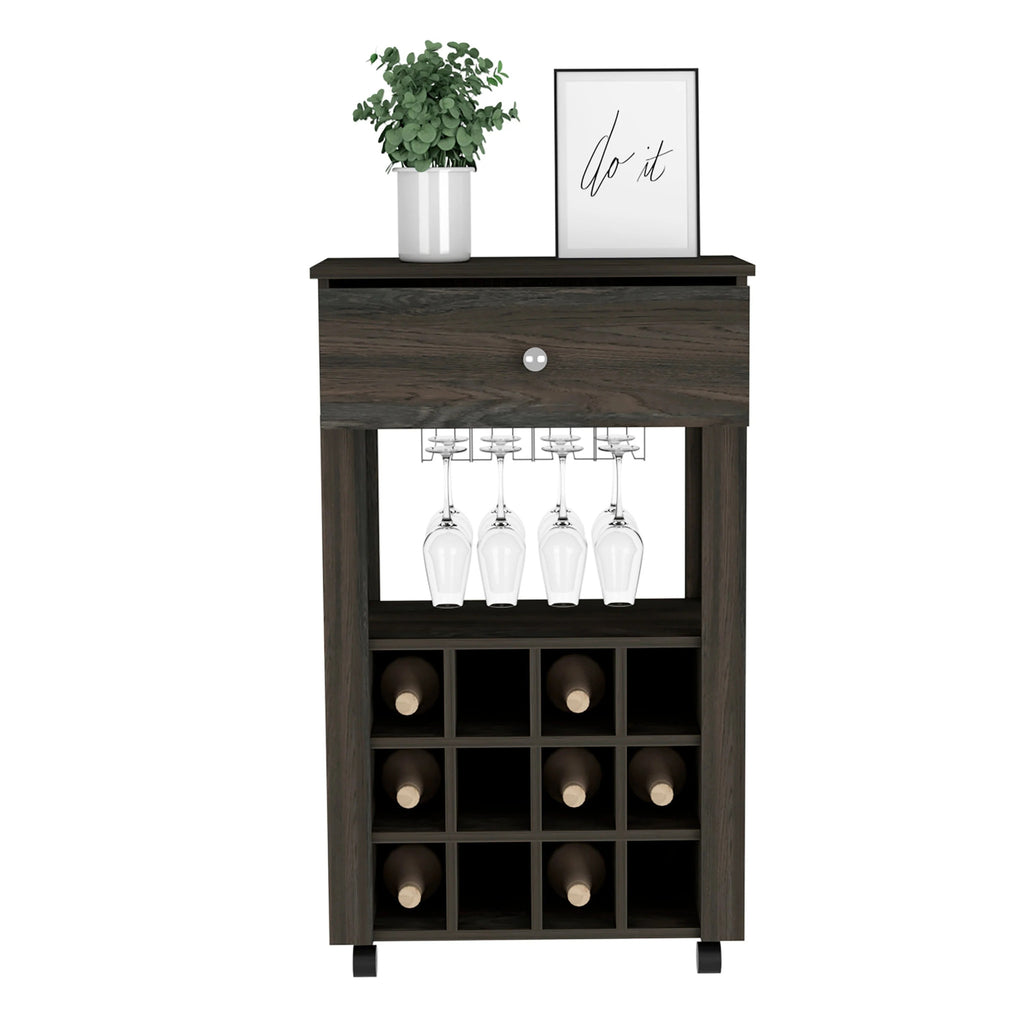 Espresso Rolling Bar Cart With Wine Storage