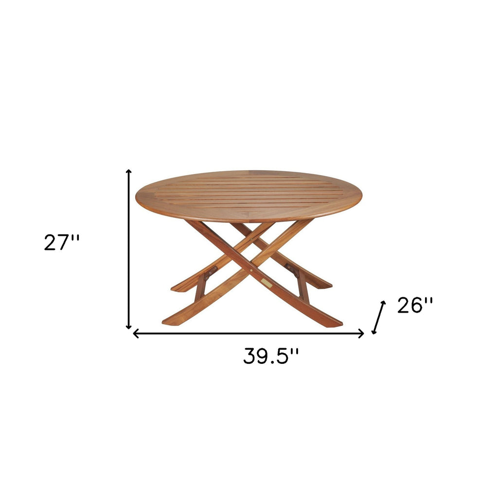 40" Brown Oval Solid Wood Folding Outdoor Side Table