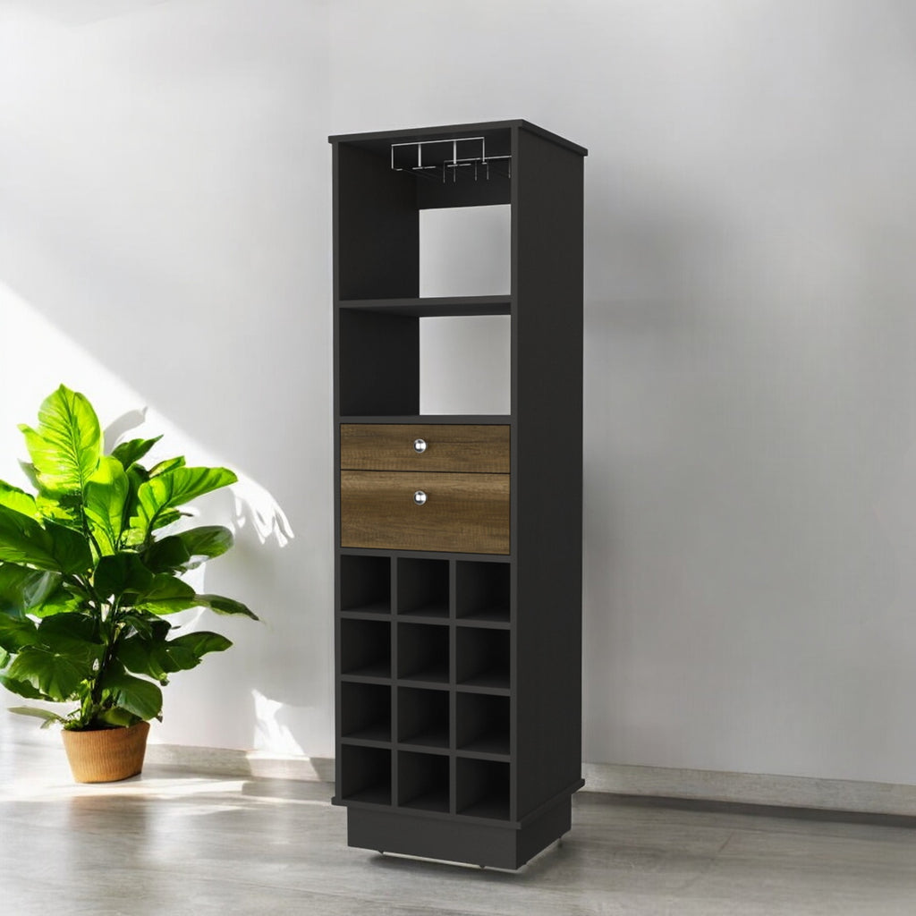 18" Black Bar Cabinet With Two Drawers