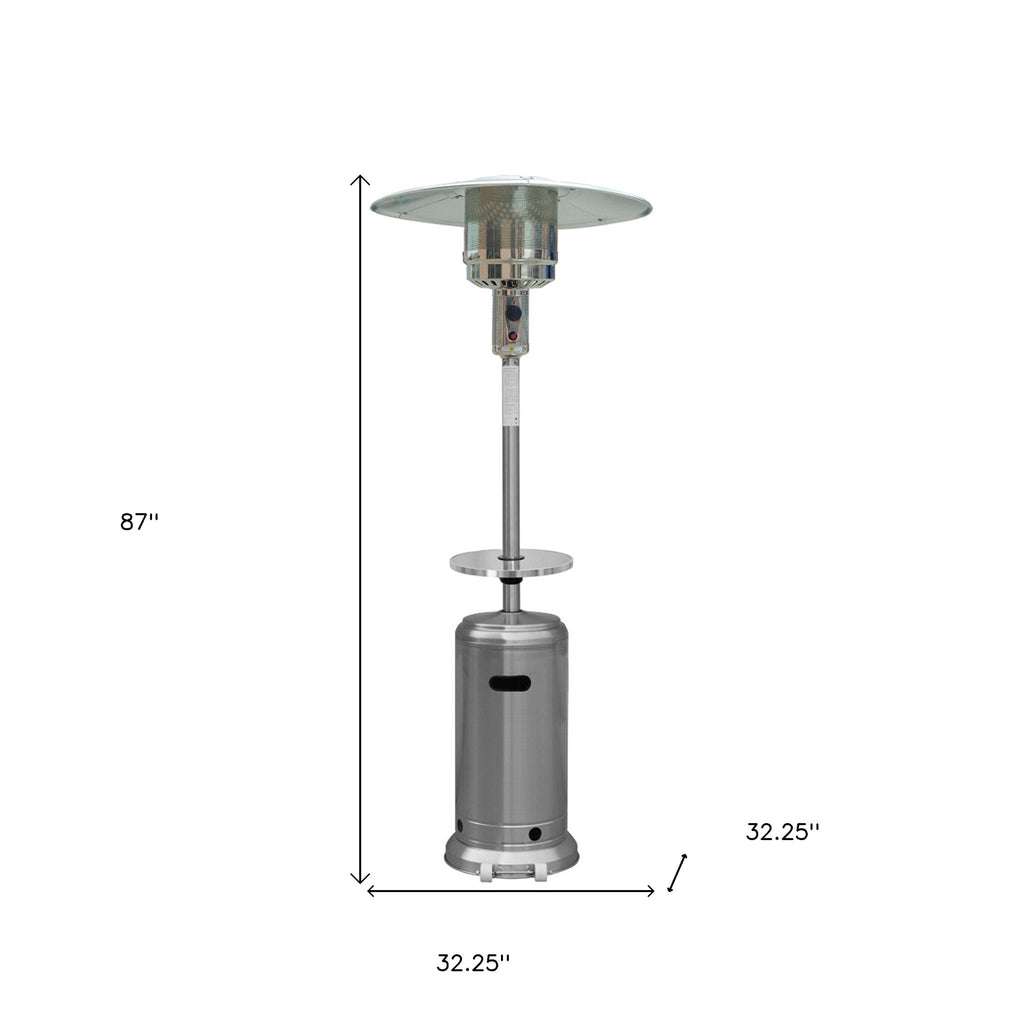 LuxxHomes  48000 BTU Silver Steel Propane Cylindrical Pole Standing Patio Heater