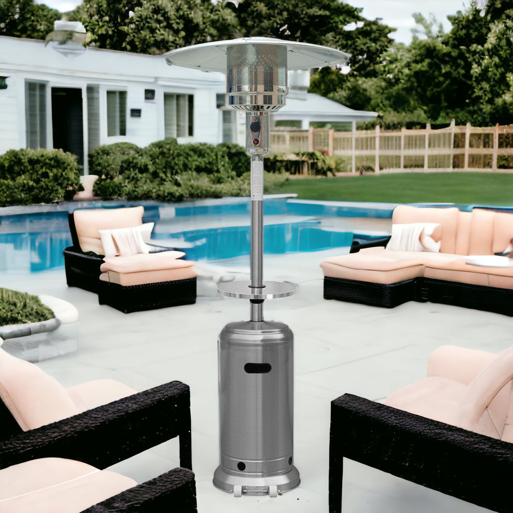 LuxxHomes  48000 BTU Silver Steel Propane Cylindrical Pole Standing Patio Heater