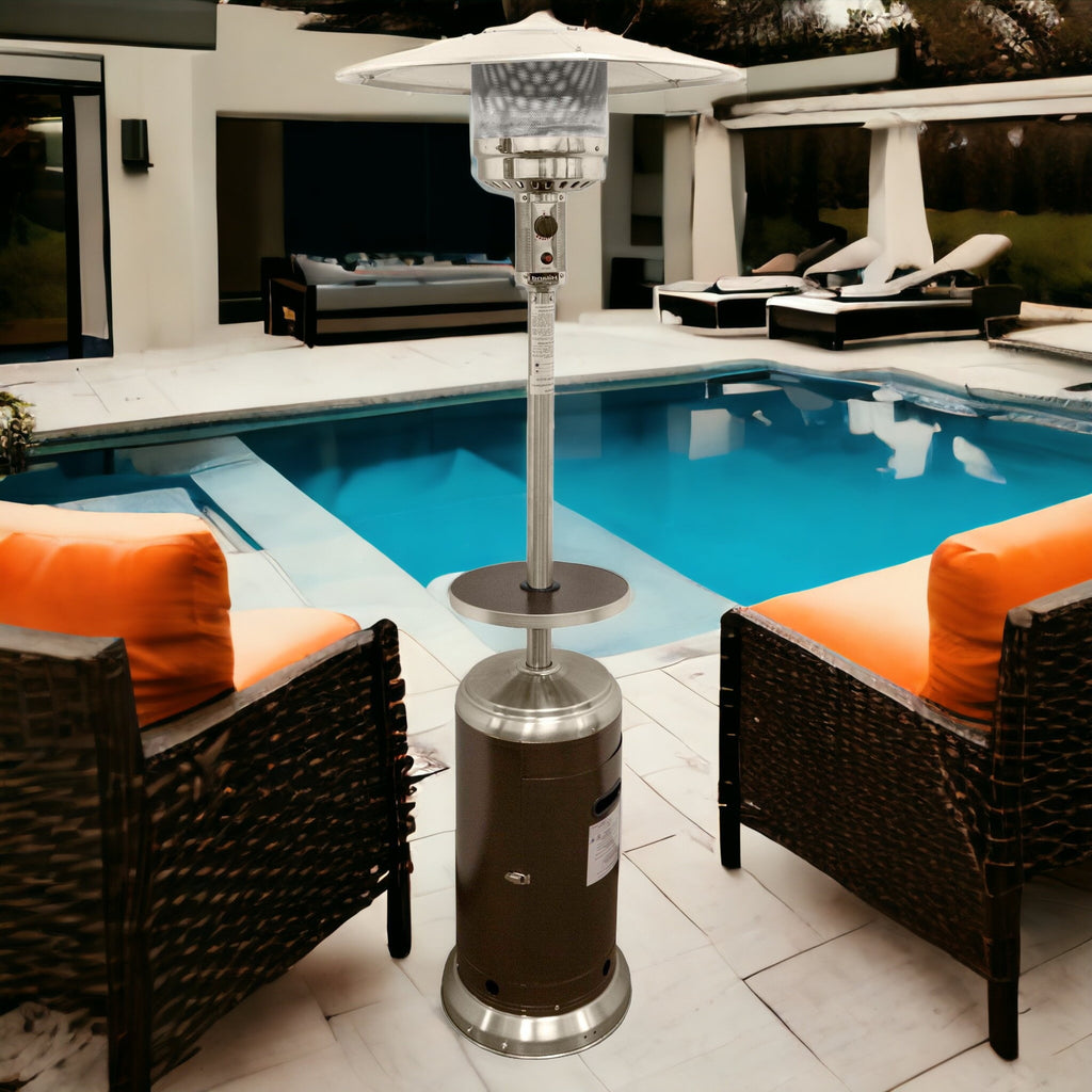 LuxxHomes  48000 BTU Silver Steel Propane Cylindrical Pole Standing Patio Heater