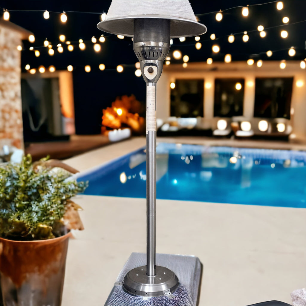 LuxxHomes  41000 BTU Silver Steel Natural Gas Cylindrical Pole Standing Patio Heater