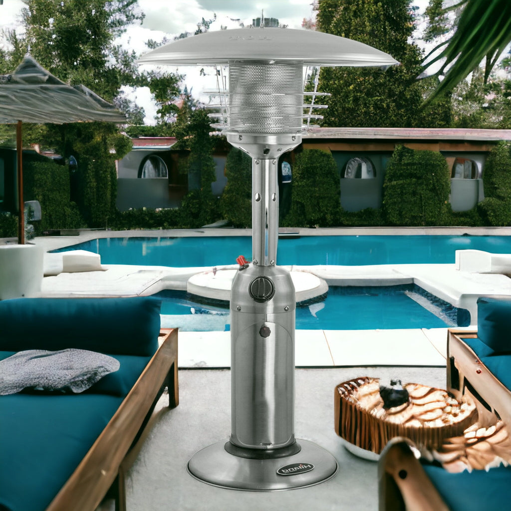 LuxxHomes  11000 BTU Silver Steel Propane Cylindrical Pole Tabletop Patio Heater