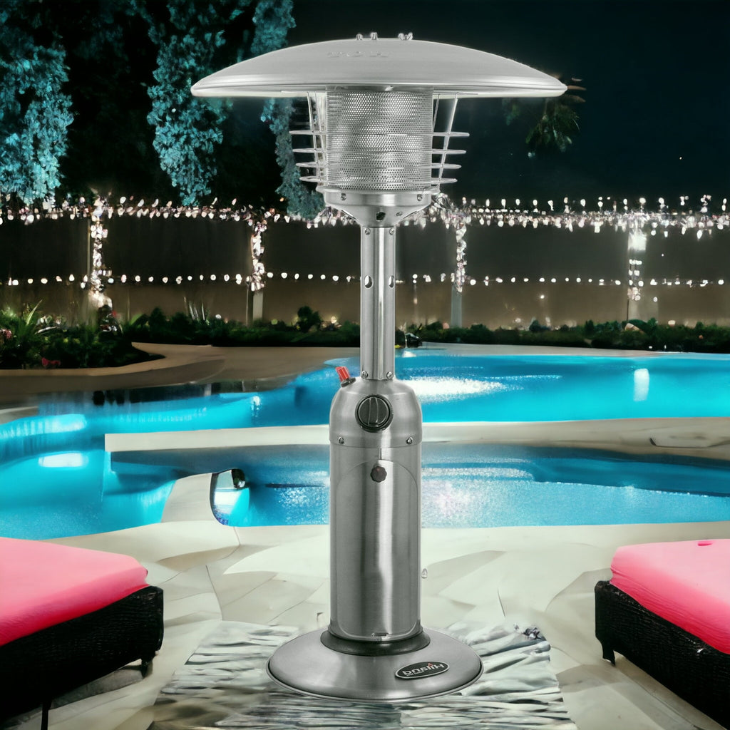 LuxxHomes  11000 BTU Silver Steel Propane Cylindrical Pole Tabletop Patio Heater